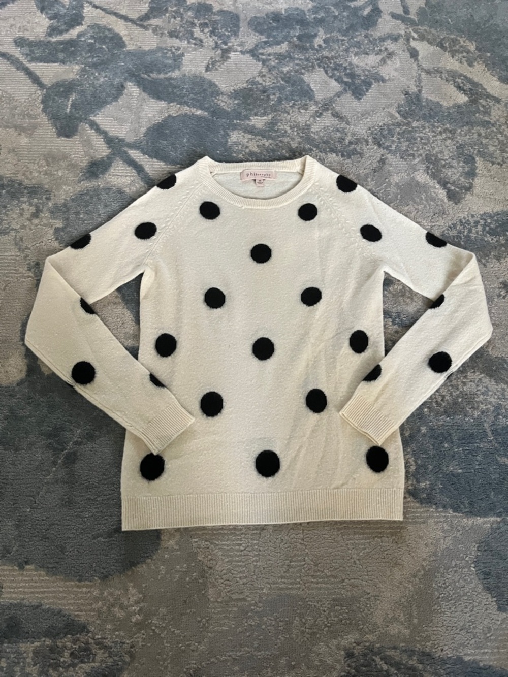 Philosophy Cream Crewneck Sweater with Black Polka Dots